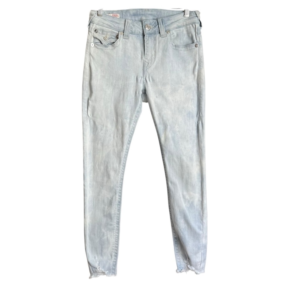True Religion Jennie Curvy Mid Rise Flap Skinny Jeans Sz 27 Cloud Wash